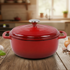 Cocotte en fonte émaillée rouge robuste pour cuisson lente et saine, compatible induction - Product Image 1