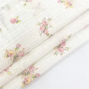 Gots-tela de algodón orgánico con estampado floral para mujer, tela de gasa con estampado metálico de 60s, certificado HAHOO
