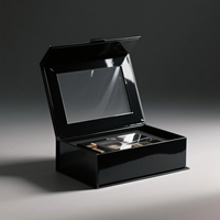 Caja de Regalo de Cartón Negro Personalizada con Ventana Transparente, Embalaje Rígido Plegable para Chocolate y Joyería