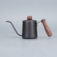 Bouilloire à café en acier inoxydable de 350 ml avec bec verseur, isolation, poignée en bois, pour café filtre