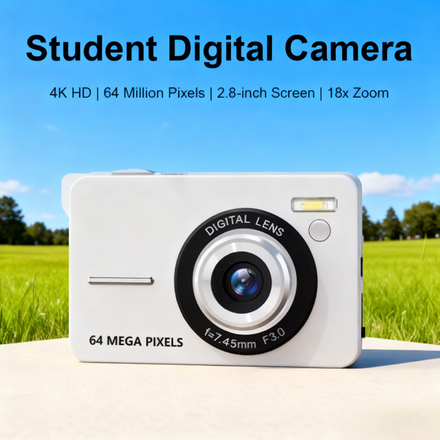 Portable Compact CMOS 4K 64MP Students Digital Camera Classic Retro with 20X Zoom SD Card Fill Light