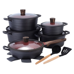 Juego de Ollas Donnor de Lujo con Diseño de Ondas, 15 Piezas, de Aluminio Fundido, Olla para Sopa, Sartenes de Granito, Tapas de Vidrio, Aptas para Inducción - Product Image 1
