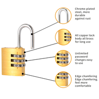 Cadenas à combinaison à 3 chiffres en laiton massif, mini cadenas à code réinitialisable en laiton, pour bagages de voyage, sac à dos, casier de gym, armoire