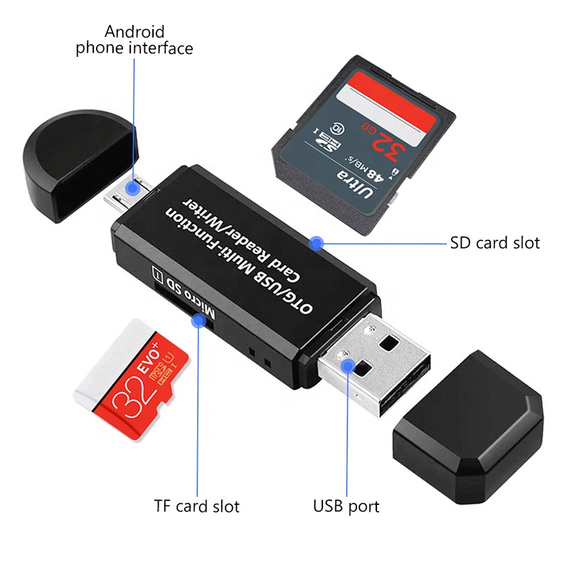 Leitor De Cartão De Memória OTG 2 Em 1 Leitor De Cartão Adaptador USB 2.0 Micro USB OTG SD TF