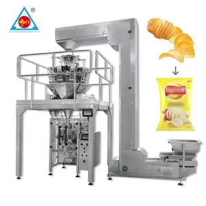 Full automatic multi-heads weighing systems vertical potato chips snacks nitrogen filling packing packaging machine