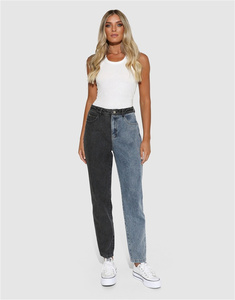 2022 personnalisé <span class=keywords><strong>jean</strong></span> deux tons Denim noir et bleu <span class=keywords><strong>taille</strong></span> <span class=keywords><strong>haute</strong></span> personnalisé lavé <span class=keywords><strong>jean</strong></span> femmes <span class=keywords><strong>Jean</strong></span> pantalon - Product Image 5