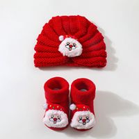 Ensemble de chaussettes et bonnet de Noël pour nouveau-né, motif dessin animé 3D mignon, chaussettes en coton de couleur unie pour bébés filles et garçons, vente en gros