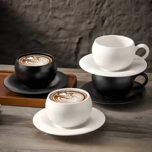 Juego de Taza y Platillo de Cerámica Moderna Minimalista, Color Mate Sólido, Forma de Huevo, 280 ml, Sin Asa, para Latte Art y Té de la Tarde - Product Image 1