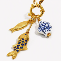 Collier pendentif poisson en gros, prêt à expédier, collier trombone, bijoux, pierres précieuses, collier en acier inoxydable plaqué or