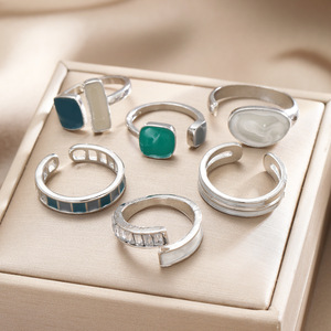 Ngày ưa thích cổ điển nhỏ giọt dầu checkerboard vài vòng sang trọng ngọc lục bảo mở có thể điều chỉnh phụ nữ nhẫn đồ trang sức quà tặng - Product Image 6