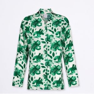 Blusa Casual Estampada con Flores Verdes para Mujer, Blusa de Moda de Manga Corta, Proveedor de Ropa al por Mayor - Product Image 1