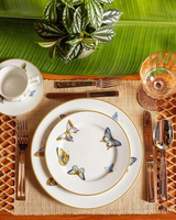 Service de table de luxe en or véritable, motif papillon, en porcelaine fine, assiettes de présentation colorées en céramique, tasses à café et bols pour mariages et hôtels