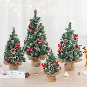 Mini albero di natale Set da tavolo con bacca rossa, pigna, Mini albero di natale artificiale per decorazioni fai da te per le vacanze
