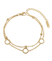Bracelet à breloques circulaires minimalistes à double couche ZG en acier inoxydable plaqué or 18 carats, style chaîne à maillons
