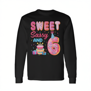 Camiseta de manga larga con tema de donuts de cumpleaños Sweet Sassy And 6, camiseta para niños de 6 cumpleaños - Product Image 2