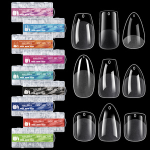 Boîte de 600 faux ongles trapézoïdaux courts semi-translucides sans trace, populaires pour l'extension d'ongles, motif carré pour doigts, style français - Product Image 1