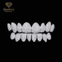 Grillz personnalisés tendance en argent sterling 925 pour dents, Moissanite 8 sur 8, entièrement pavé, style Hip Hop, accessoire dentaire Iced Out