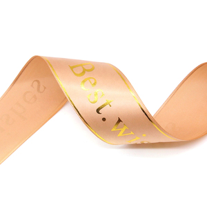 卸売カスタムロゴポリエステル金箔シンタサテンリボン包装装飾用 - Product Image 6