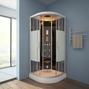 Sıcak satış buhar duş kabini odası temperli cam duş odası köşe düşük tepsi masajlı duş duş kabini ile tüm zemin cam kum