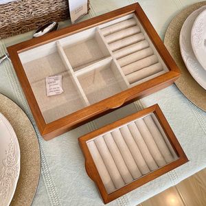 กล่องเครื่องประดับไม้สีเชอร์<span class=keywords><strong>รี่</strong></span>ขายร้อนกล่องเครื่องประดับสร้อยคอต่างหูจี้เครื่องประดับกล่องเก็บเครื่องประดับที่มีฝาปิดแก้วกล่องเครื่องประดับนาฬิกา - Product Image 6