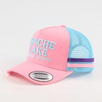 Casquette de performance structurée en maille éponge avec logo brodé en relief à 5 panneaux, deux bandes latérales, personnalisable OEM, vente en gros