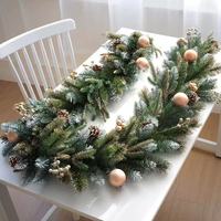 Guirlande de Noël moderne faite à la main, écologique, en plastique, 2,7 m, décorations en cône de pin, ampoules dorées, à suspendre à la fenêtre, à la porte d'entrée