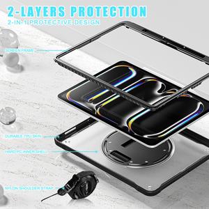 เคสแท็บเล็ตกันกระแทกแบบไฮบริด TPU สำหรับ iPad Pro 13 2024 พร้อมสายสะพายไหล่ สายคล้องมือแบบหมุนได้ และขาตั้ง - Product Image 2