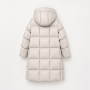 Veste longue matelassée élégante et ultra-chaude, imperméable, avec capuche et rembourrage en duvet d'oie blanc pour l'hiver froid - Product Image 3
