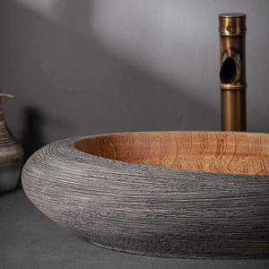 Lavabo de salle de bain ovale en céramique de style rétro, à poser sur le comptoir, nouveau style chinois, sans trou pour robinet - Product Image 3