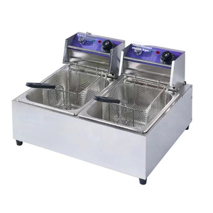 8L + 8L Fritadeira Elétrica de Aço Inoxidável 2 Tanque 2 Cesta Batata Chip Carrinho de cachorro-quente comercial com grill e fritadeira - Product Image 1