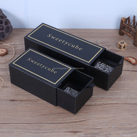 Emballage de luxe en papier kraft noir personnalisé pour masque de sommeil et lunettes de soleil Boîte à tiroir cadeau avec plastification mate et doublure en éponge