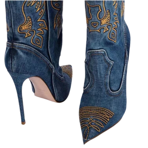 <span class=keywords><strong>Stivali</strong></span> da <span class=keywords><strong>Cowboy</strong></span> per Ragazze OEM/DOM Nuovo Design Punta Affusolata in Pelle PU Marrone Stivale Western con Tacco a Blocco 12cm Altezza Media Polpaccio con Rialzo - Product Image 6