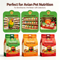 Sachet alimentaire personnalisé à 8 soudures latérales avec fermeture éclair, fond plat, haute barrière, scellage robuste, en feuille d'aluminium de qualité alimentaire pour aliments pour oiseaux et perroquets