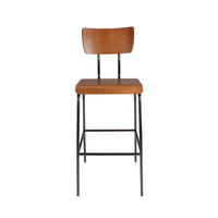 Tabouret de bar industriel, cadre en métal à tube rond fin, assise et dossier en contreplaqué courbé, repose-pieds noir thermolaqué, vente en gros