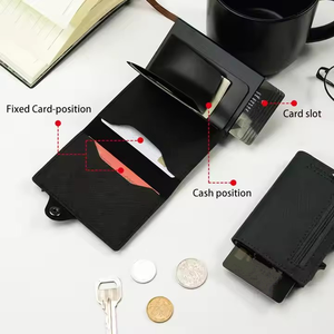 Vente en gros porte-cartes automatique RFID en cuir PU Saffiano fin bouton poussoir en métal porte-monnaie de mode pour crédit bancaire pour cartes Pop - Product Image 5