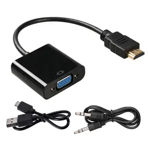 Laris Adaptor HDMI Ke VGA 1080P Berlapis Emas dengan Kabel Audio 3.5Mm dan Kabel Daya USB Mikro untuk Laptop PS4 dan HDTV