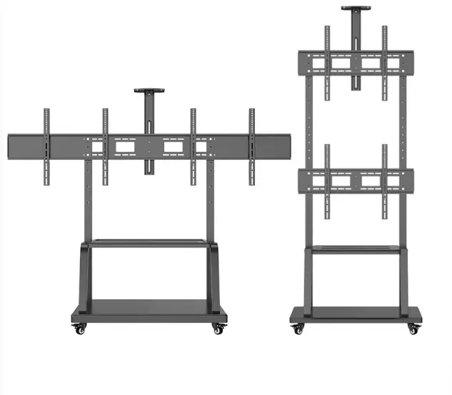 Hohenverstellbarer Mobil-TV-Strolley-Räder universell Boden schwerer Fernsehtisch mit DVD-Regal für 4 Bildschirme