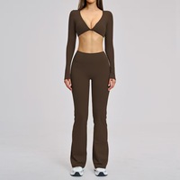 Ensemble de vêtements de yoga style européen, col en V, décontracté, moulant, manches longues, vêtements de sport et de fitness pour femmes, 2 pièces, Spandex/Nylon, respectueux de l'environnement