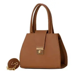 Bolso de Hombro Vintage Fana Ralsa para Mujer, Color Camel, Cuero Genuino, Cierre de Hebilla Giratoria, Estilo Ejecutivo - Product Image 3