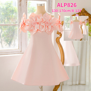 Abito da Cerimonia per Ragazze con Applicazioni Floreali 3D in Raso, Senza Spalline, per Feste di Laurea, Compleanni e Occasioni Speciali - Product Image 1