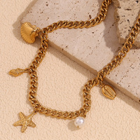 Collier tendance en acier inoxydable plaqué or, avec pendentif étoile de mer et coquillage, chaîne cubaine épaisse, étanche, cadeau pour femme