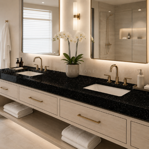 Galaxy of Golden Speckles Black Galaxy Granite Distinctive Starry Black Backdrop Premium Stone Slab Elegant Countertop Surface - Product Image 2