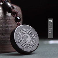 Pendentif Amulette Taiji Bagua en Verre Noir/Blanc Année du Cheval 2026 Style Vintage - Accessoire Suspendu Taoïste Wuyue pour Hommes et Femmes