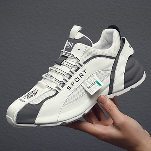 Zapatillas de hombre con cordones estilo europeo, transpirables de malla, con suela gruesa y plantilla oculta para aumentar la altura, estilo papá, ideales para verano. - Product Image 1