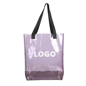 Manufacturer customized logo transparent PVC gift bag plastic eco-friendly waterproof shopping bag with long handle