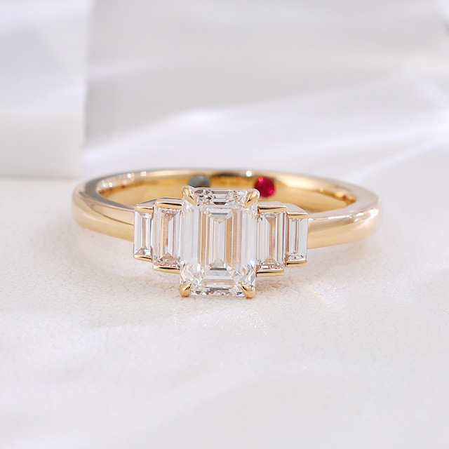 Gia Igi Certified CVD HPHT Lab Grown Emerald Cut Yellow Diamond Engagement Ring 14K 18K Solid Gold Rings for Women