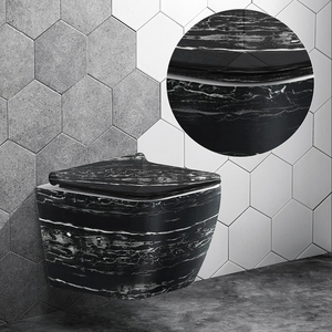 Inodoro de Cerámica de Diseño Moderno y Lujoso, Ahorra Espacio, con Acabado en Mármol Negro, Suspendido en la Pared - Product Image 5