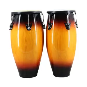 Congas en Bois Batteries <span class=keywords><strong>Percussion</strong></span> Latine / Jeu de Congas Peau de Vache Véritable avec Supports - Product Image 1