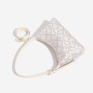 Sac à main élégant en jacquard artisanal, tons pastel doux, motif floral géométrique délicat, sangle réglable en cuir PU - Product Image 4