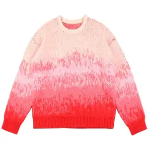 Custom OEM ODM Men Mohair Sweater Fuzzy JJacquard Pattern Knit Jumper Pullover Knitwear Long Sleeve Knitted Winter Sweater Men